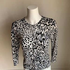 CACHE Black & White Animal Print Cardigan M